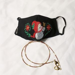 Embroidered Christmas facemask and chain